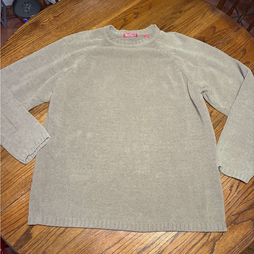 Woody's Retro Lounge Mens XXL Chenille Sweater Taupe Tan Crew Neck Raglan Knit